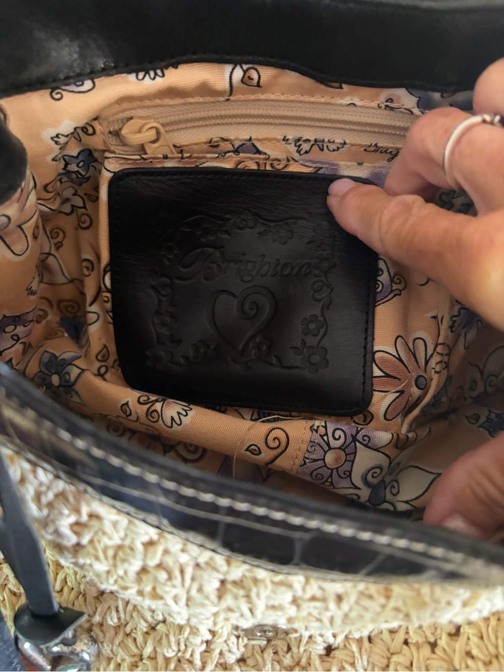 Brighton Straw Handbag with Black Croc-Leather Trim And Brighton Heart Charm - Picture 5 of 11